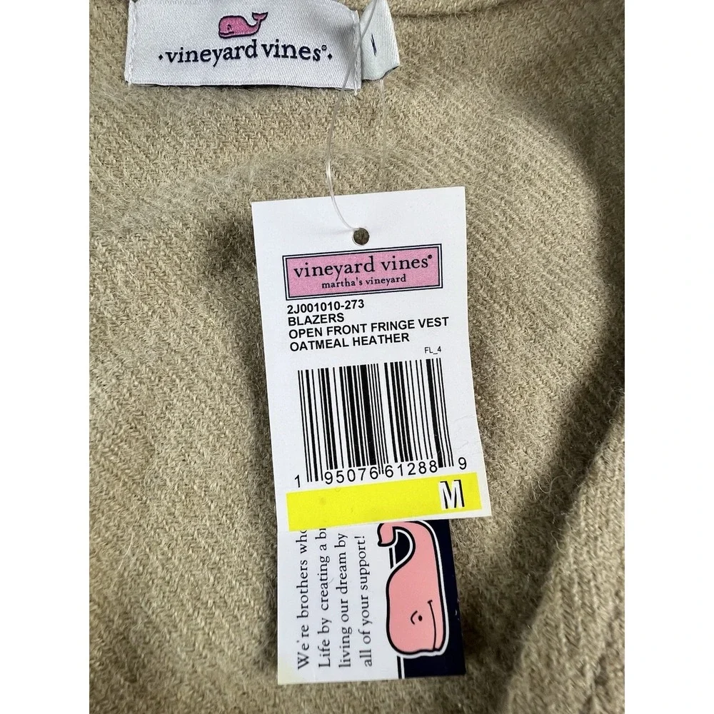 VINEYARD VINES Open‎ Front Fringe Vest Sweater Oatmeal Heather Women's M NWT